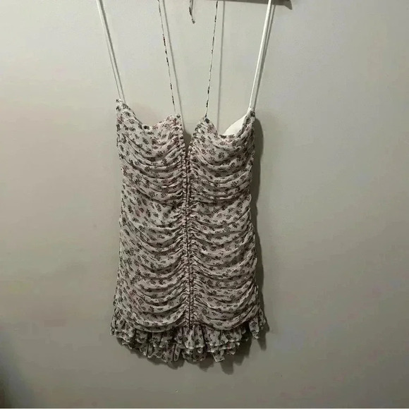 ZARA METALLIC THREAD DRAPED PRINT DRESS M - Picture 4 of 9